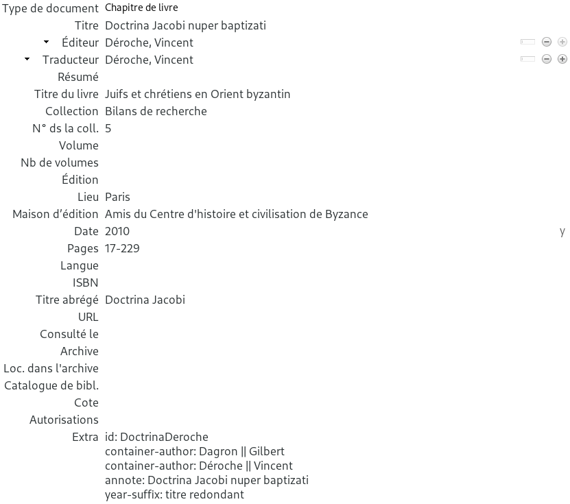 Enregistrement de la Doctrina Jacobi dans Zotero