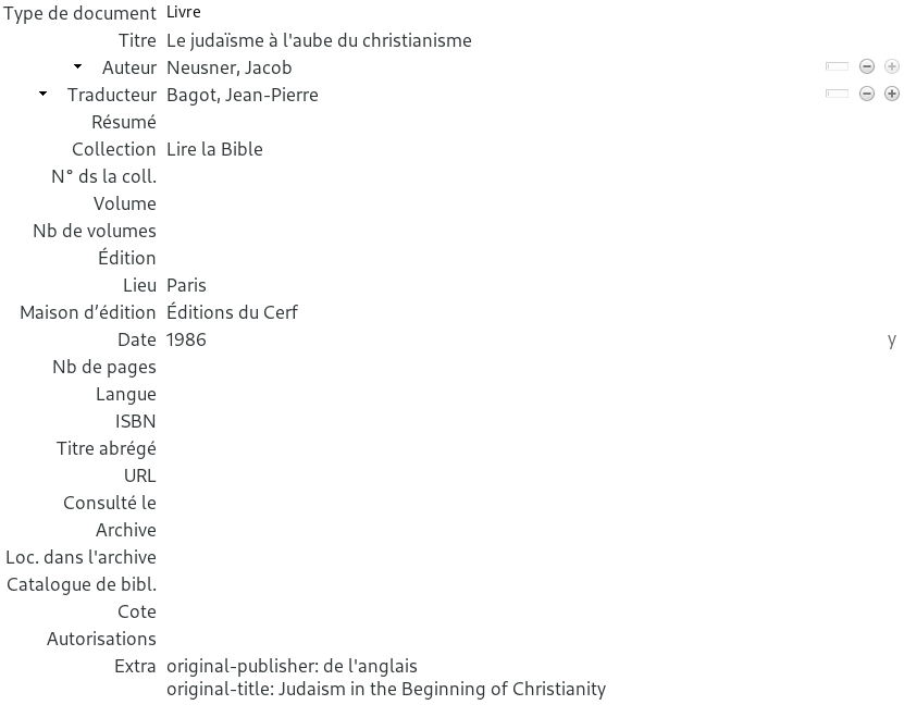 Ouvrage traduit de l'anglais dans Zotero