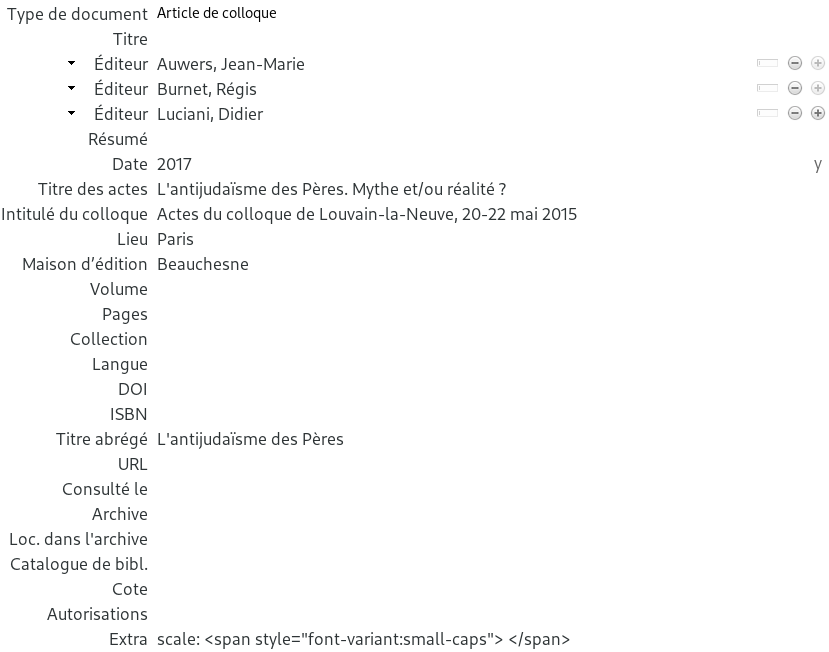 Enregistrement d'actes de colloque dans Zotero