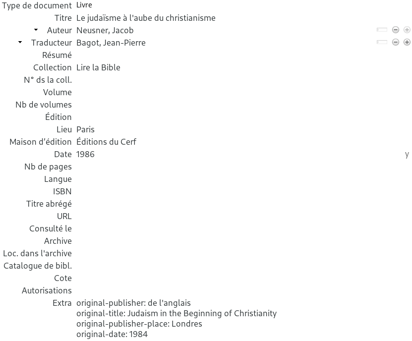 Ouvrage traduit de l'anglais dans Zotero